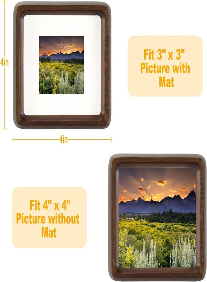 HELPLEX 4x4 Matted to 3x3 Square Picture Frame Set of 2 - Natural Walnut Wood with HD Tempered Glass, Convertible Design for Wall or Tabletop Display - Art Gallery & Luxury Home Office Decor - Image 2